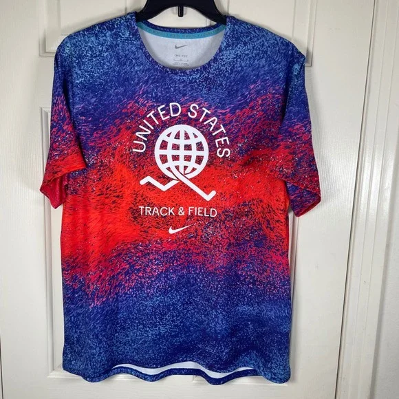 Nike Mens United States Track & Field Dri-FIT T-Shirt Red Blue FJ3411-635 Large - Picture 2 of 8